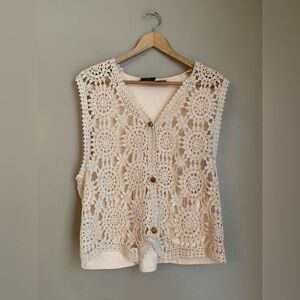 CHU crochet vest, vintage Cottagecore prairie boho cream size medium